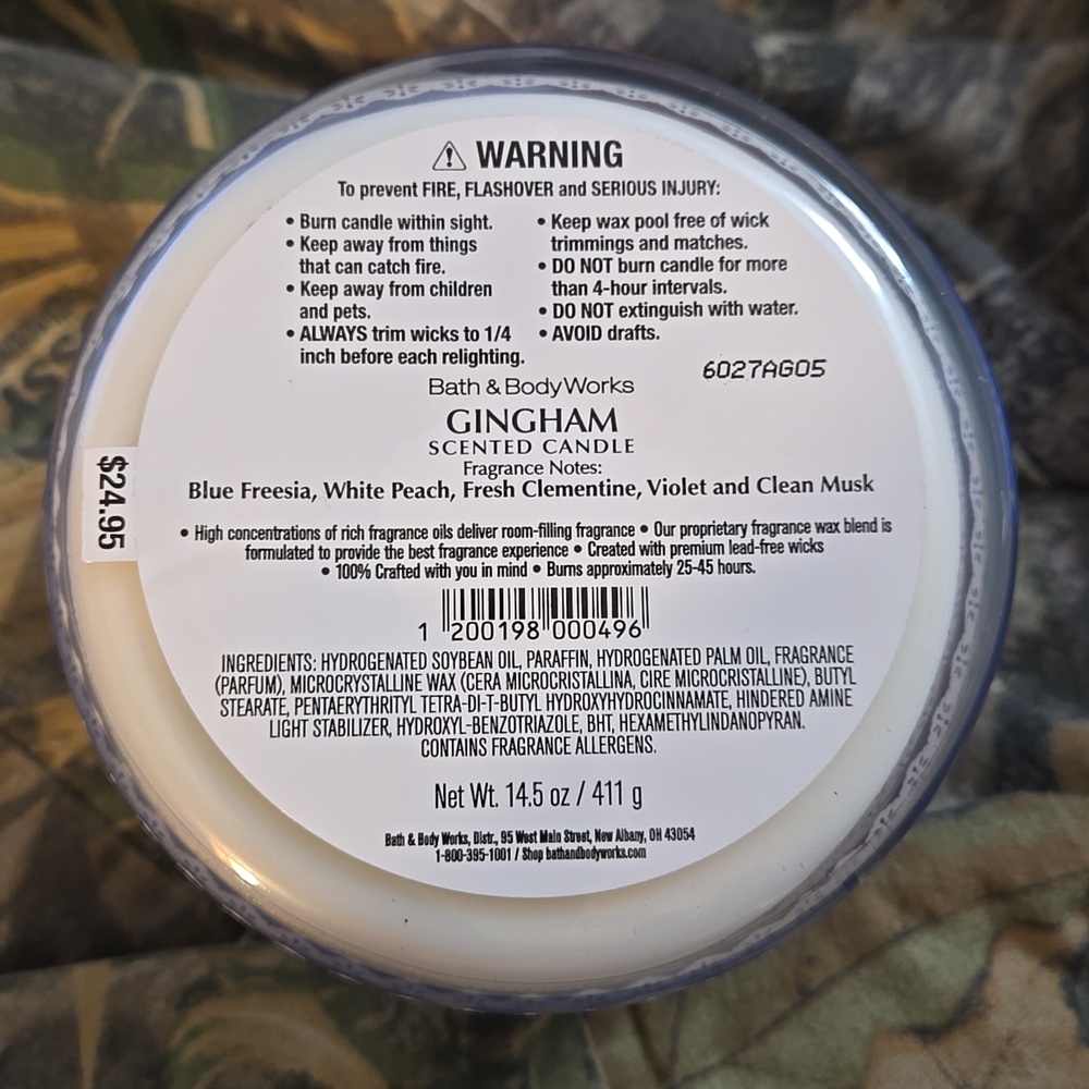 Bath & Body Works Gingham Soy Wax Blue Candle, Fine Fragrance with Matching Bag - Picture 6 of 6